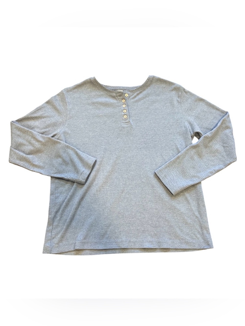 Fashion Bug Light Blue Ribbed Henley Top with Button Placket